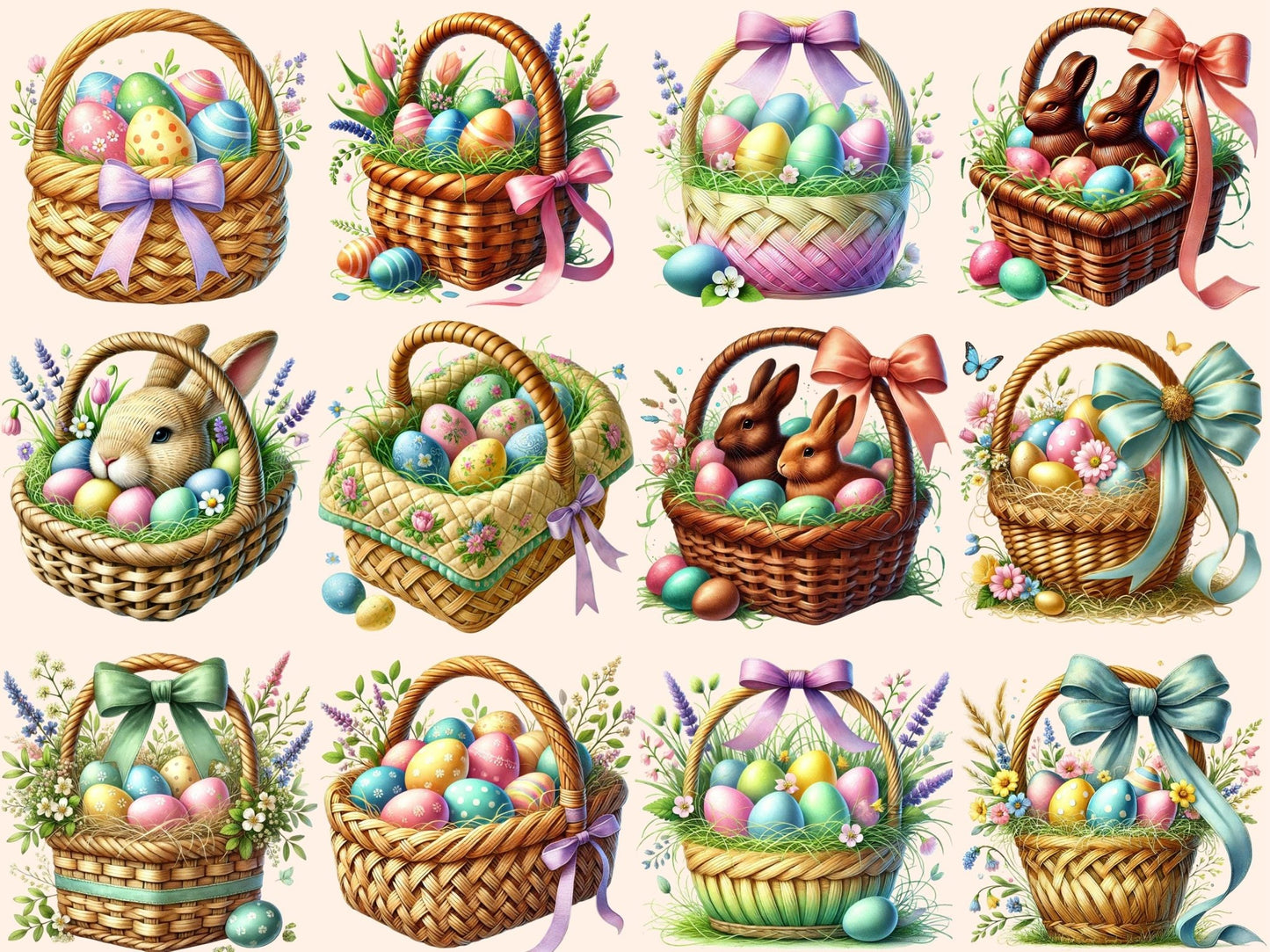 Easter Baskets (P3) Clipart - High - Quality Instant Digital Download for Creative Projects