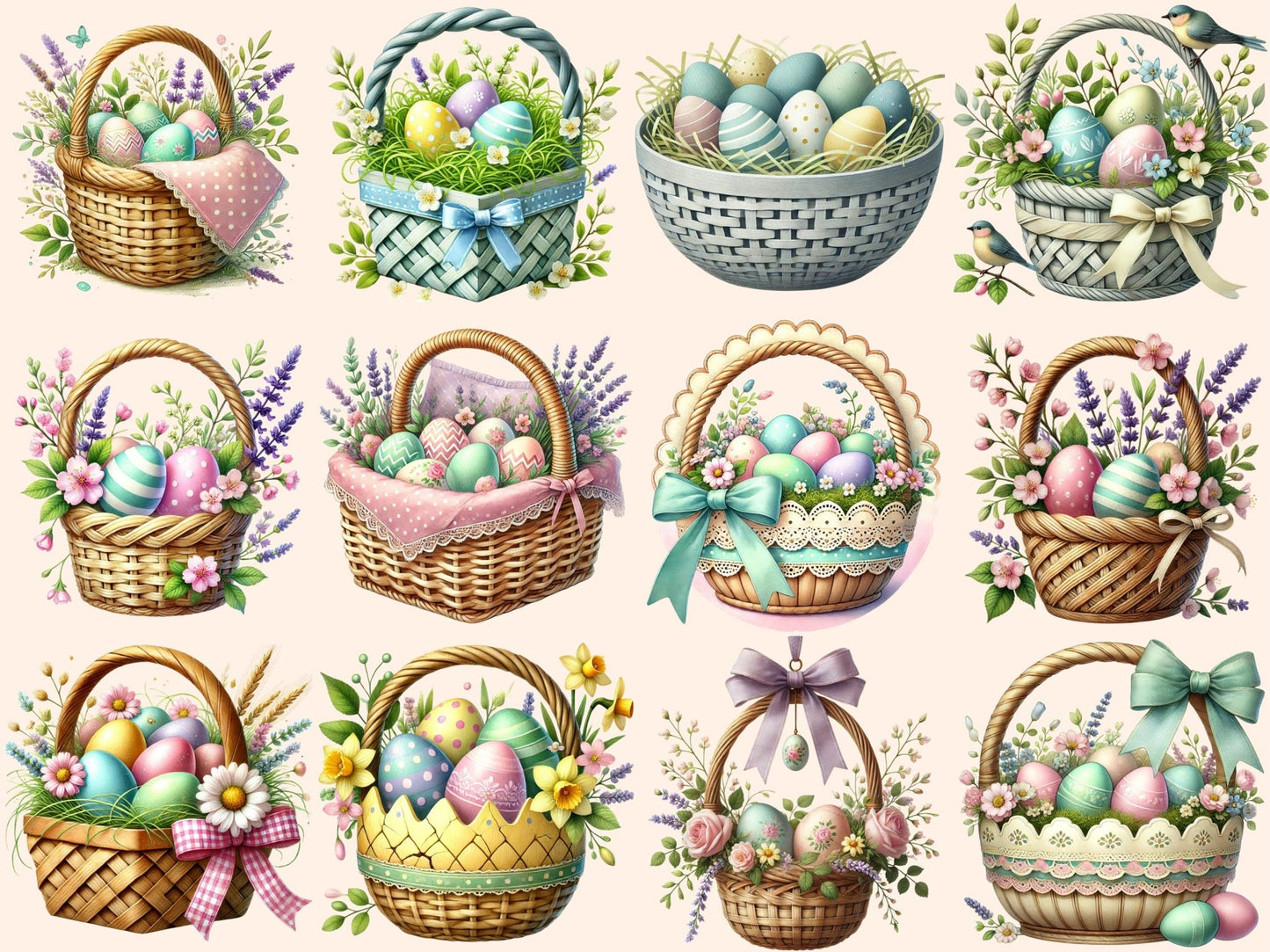 Easter Baskets (P3) Clipart - High - Quality Instant Digital Download for Creative Projects