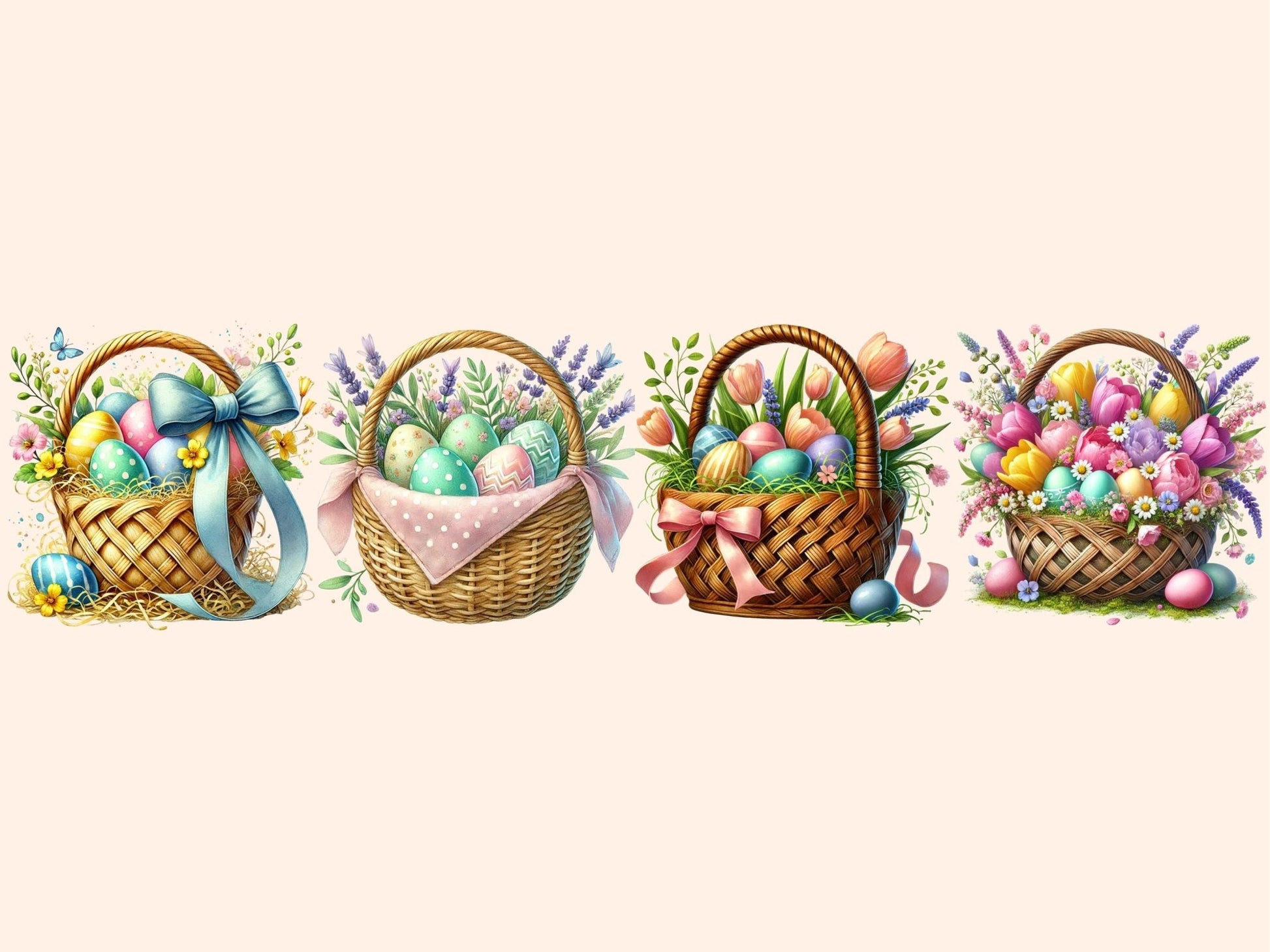 Easter Baskets (P3) Clipart - High - Quality Instant Digital Download for Creative Projects