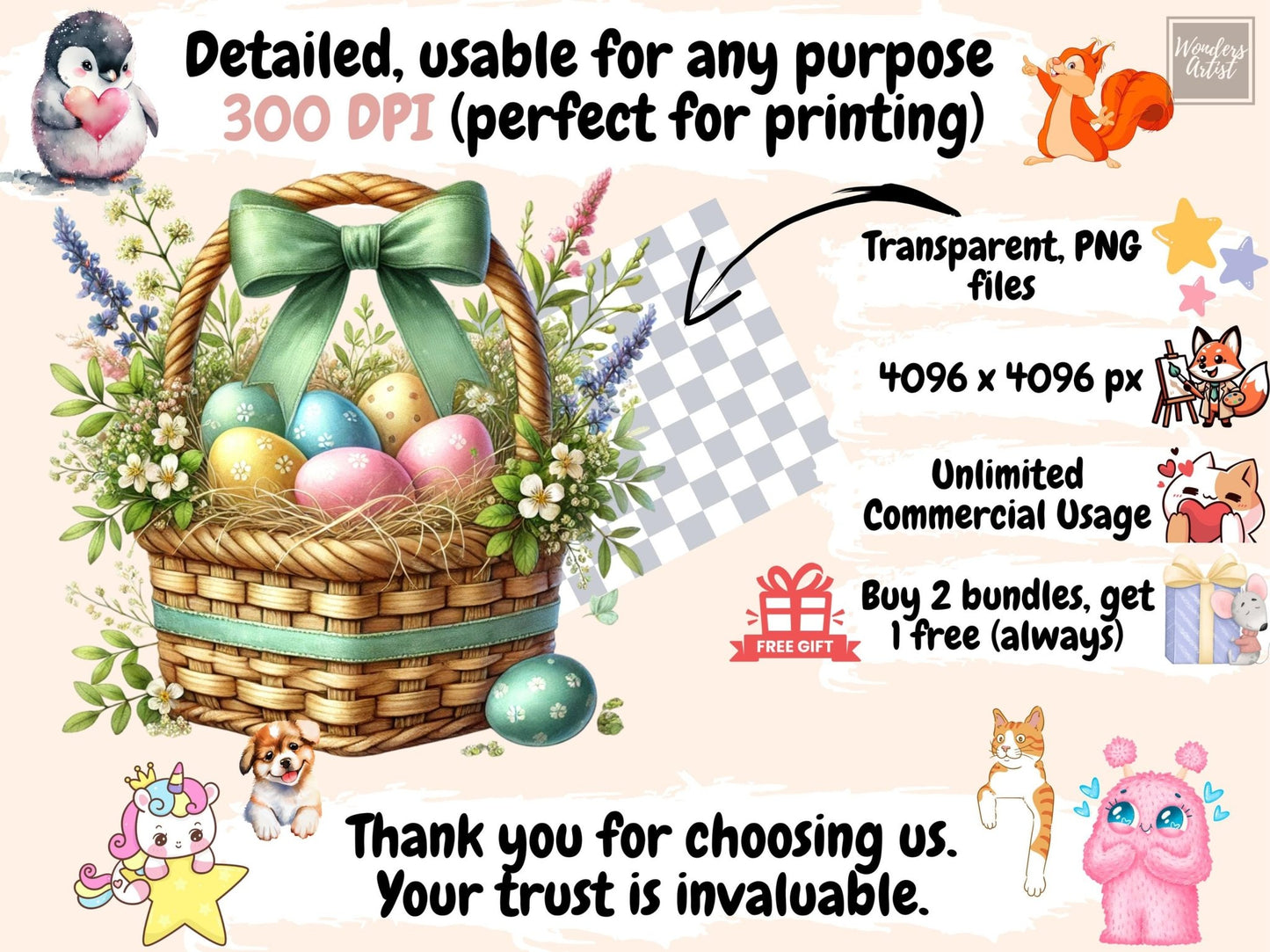 Easter Baskets (P3) Clipart - High - Quality Instant Digital Download for Creative Projects