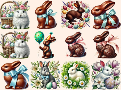 Easter Bunnies Clipart - High - Quality Instant Digital Download for Creative Projects
