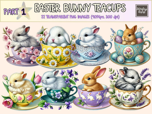 Easter Bunny Teacups Clipart - High - Quality Instant Digital Download for Creative Projects