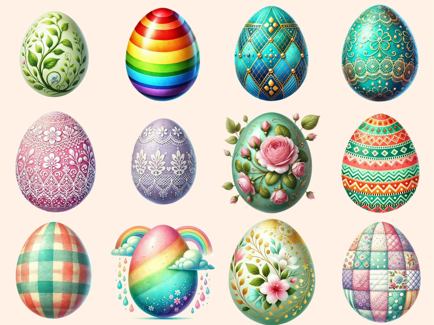 Easter Eggs (P1) Clipart - High - Quality Instant Digital Download for Creative Projects