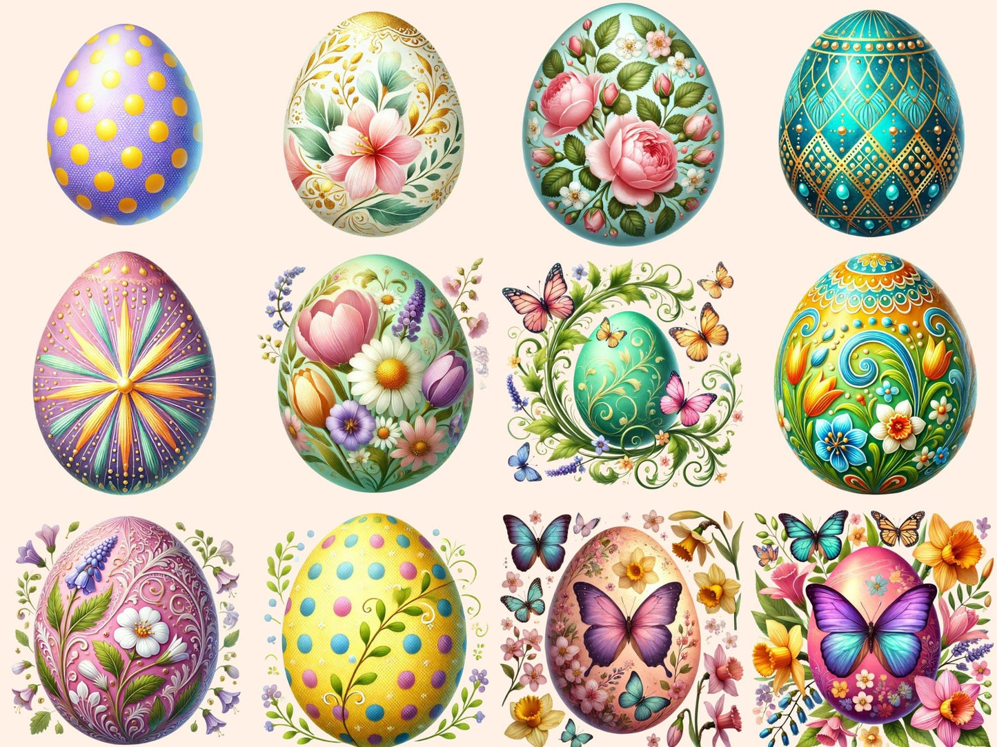 Easter Eggs (P2) Clipart - High - Quality Instant Digital Download for Creative Projects