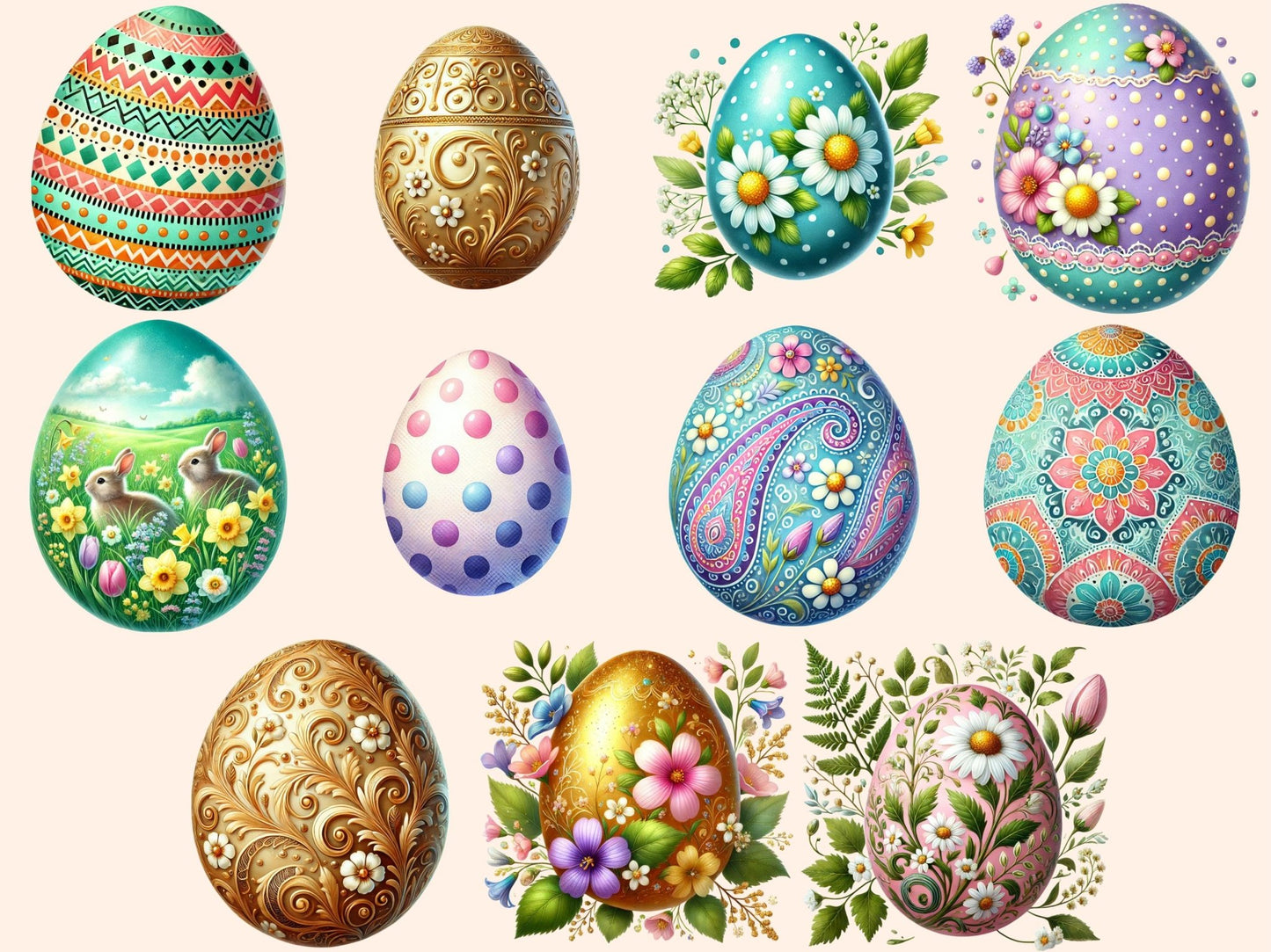 Easter Eggs (P4) Clipart - High - Quality Instant Digital Download for Creative Projects