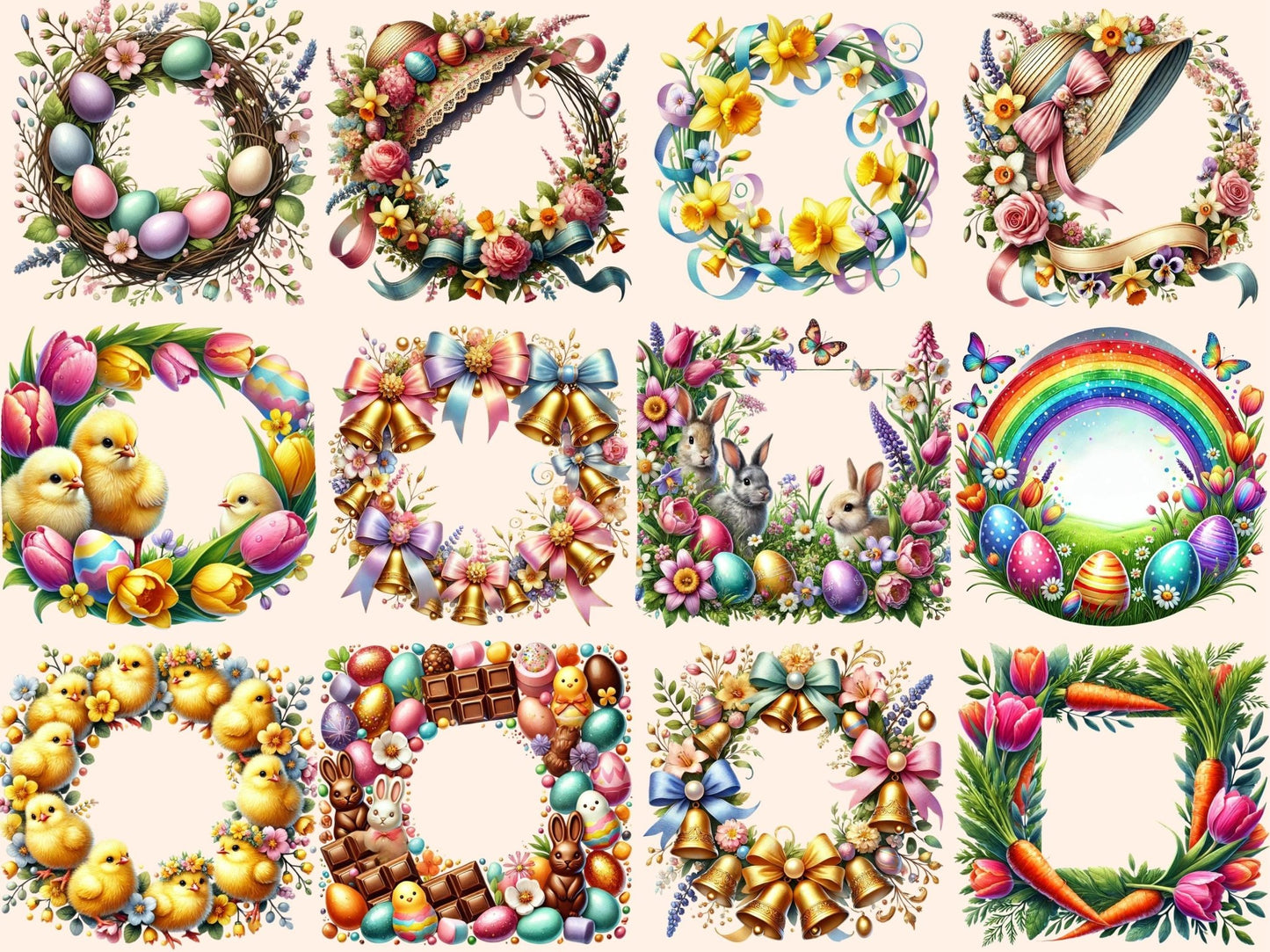 Easter Frames (P3) Clipart - High - Quality Instant Digital Download for Creative Projects