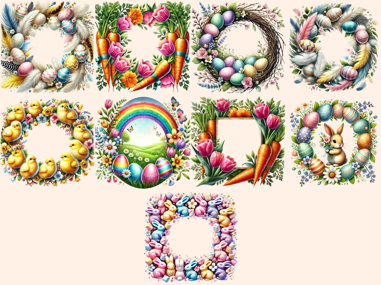 Easter Frames (P3) Clipart - High - Quality Instant Digital Download for Creative Projects