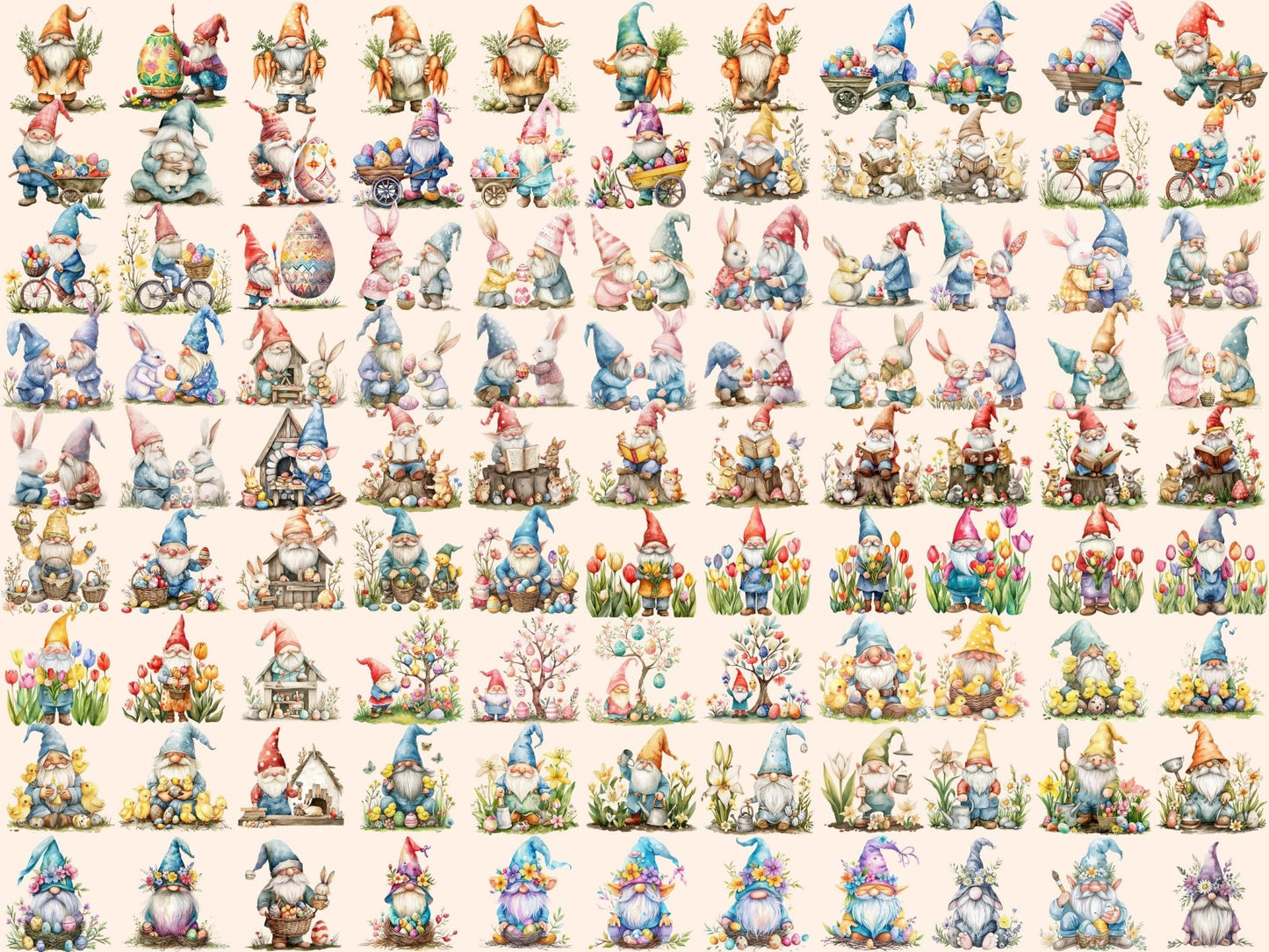 Easter Gnomes Watercolor Clipart - High - Quality Instant Digital Download for Creative Projects