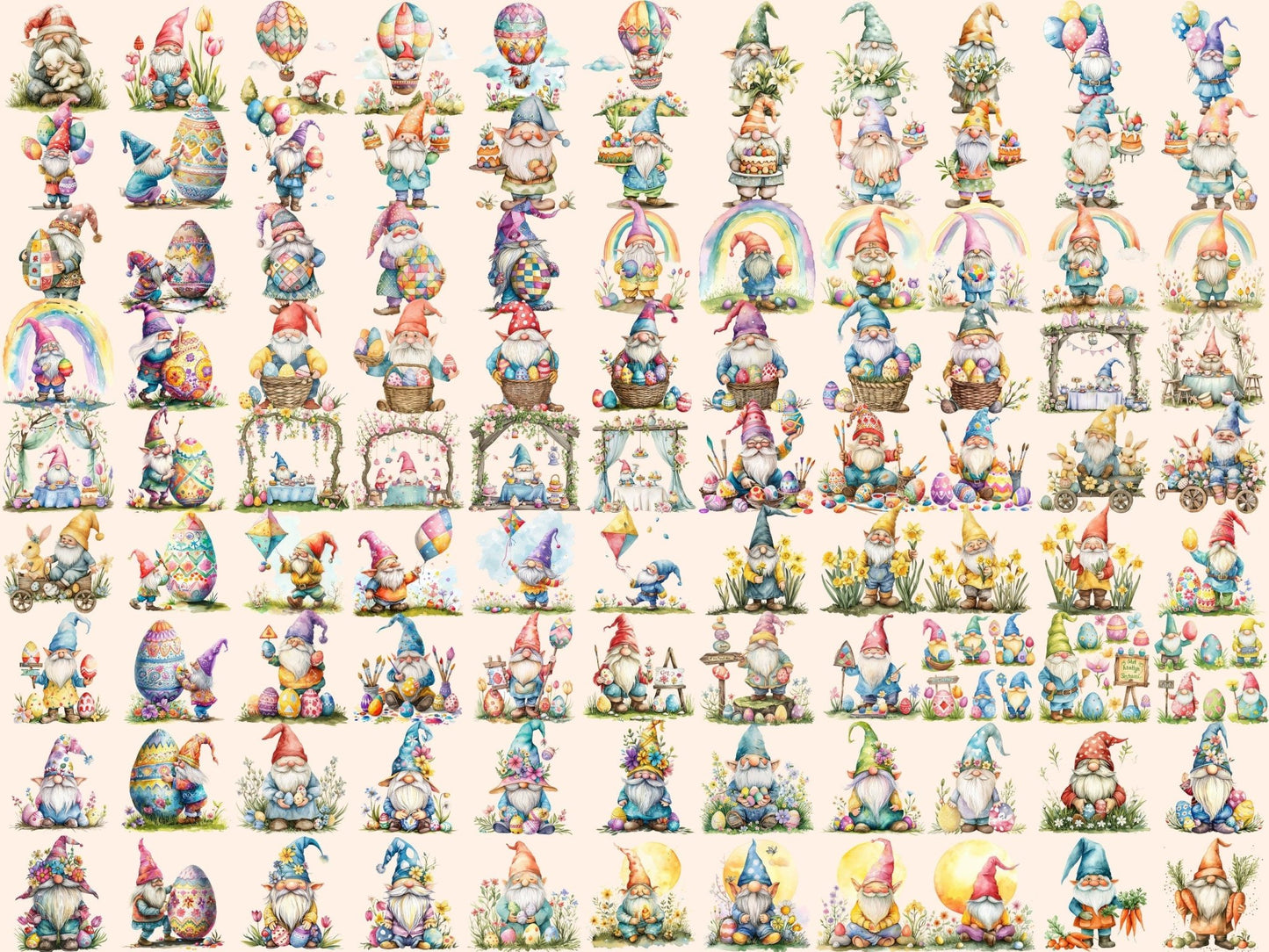 Easter Gnomes Watercolor Clipart - High - Quality Instant Digital Download for Creative Projects