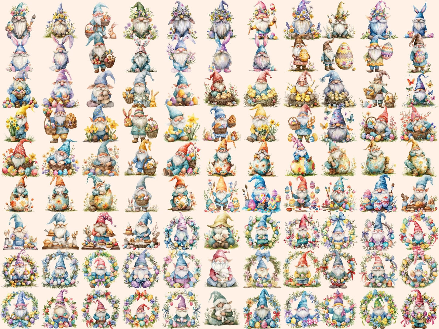 Easter Gnomes Watercolor Clipart - High - Quality Instant Digital Download for Creative Projects