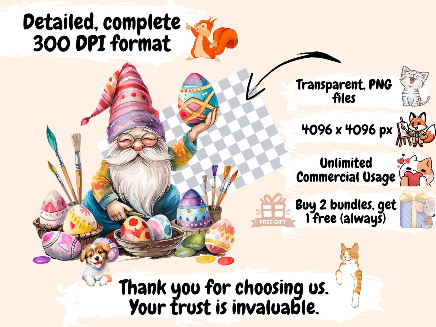 Easter Gnomes Watercolor Clipart - High - Quality Instant Digital Download for Creative Projects