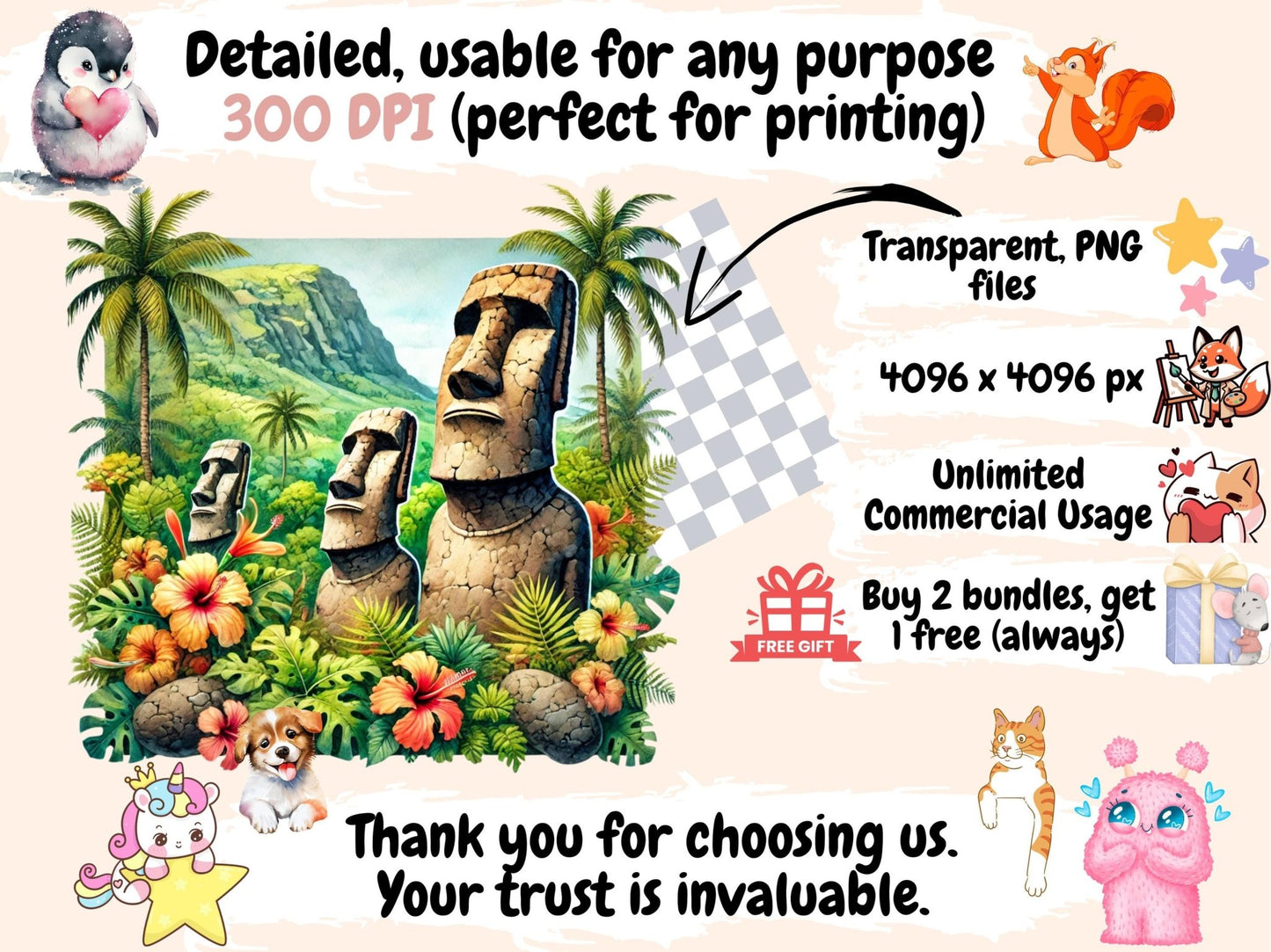 Easter Islands Clipart - High - Quality Instant Digital Download for Creative Projects