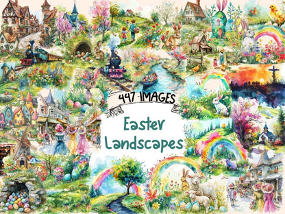 Easter Landscapes Watercolor Clipart cute easter clipart - Wonders Artist