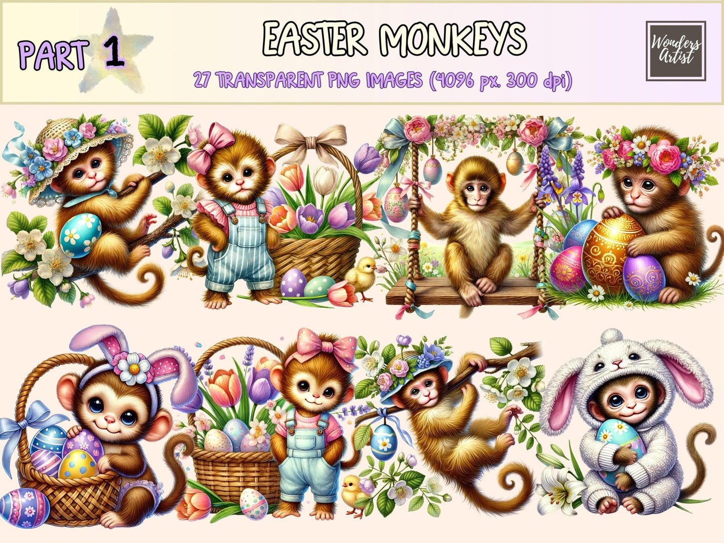 Easter Monkeys Clipart - High - Quality Instant Digital Download for Creative Projects