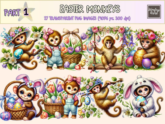 Easter Monkeys Clipart - High - Quality Instant Digital Download for Creative Projects