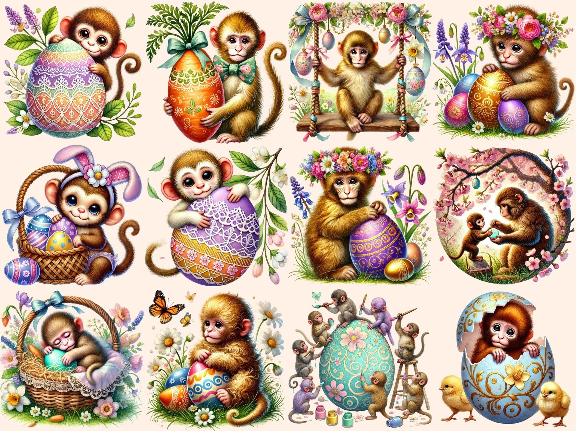 Easter Monkeys Clipart - High - Quality Instant Digital Download for Creative Projects