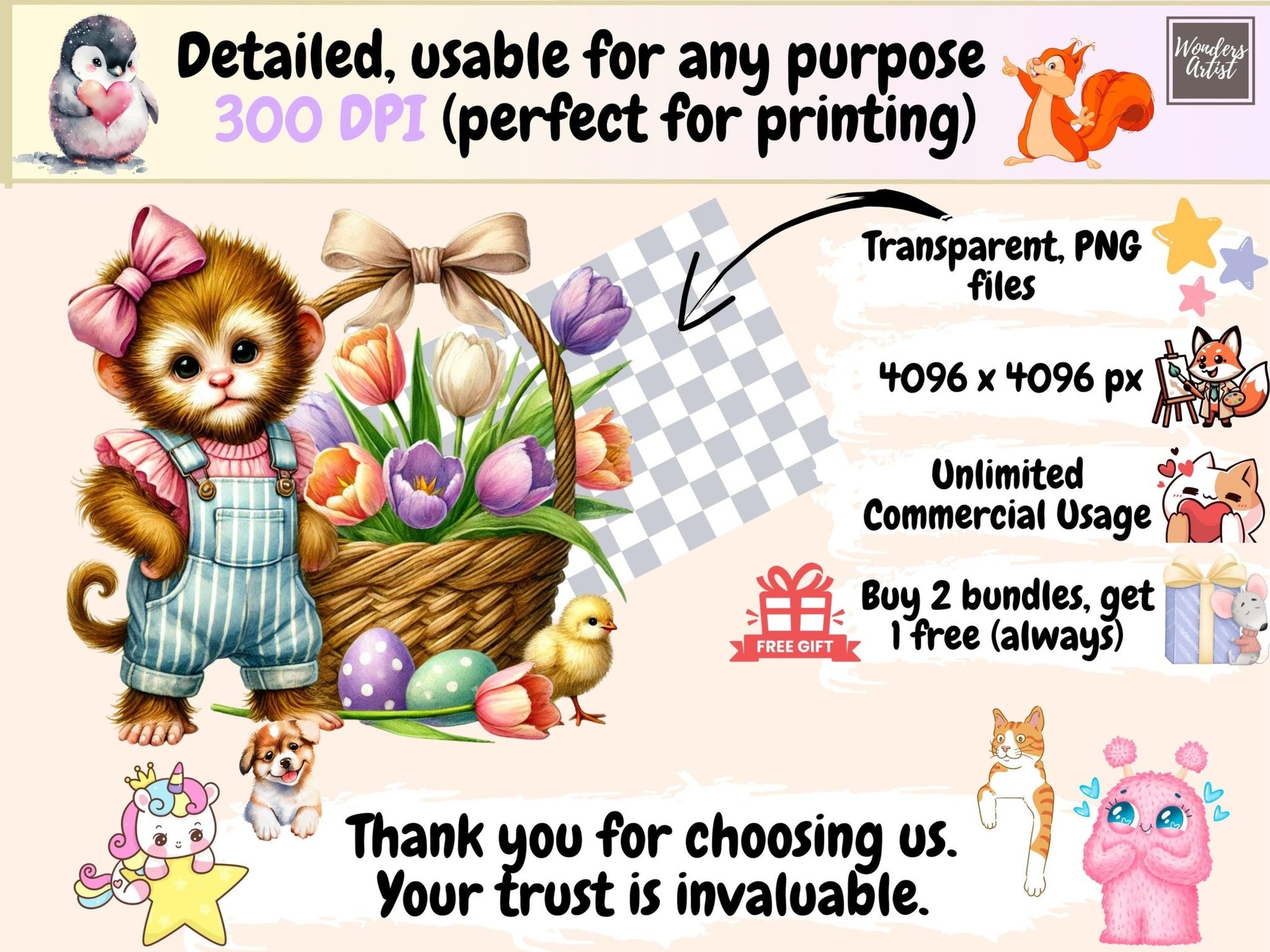 Easter Monkeys Clipart - High - Quality Instant Digital Download for Creative Projects