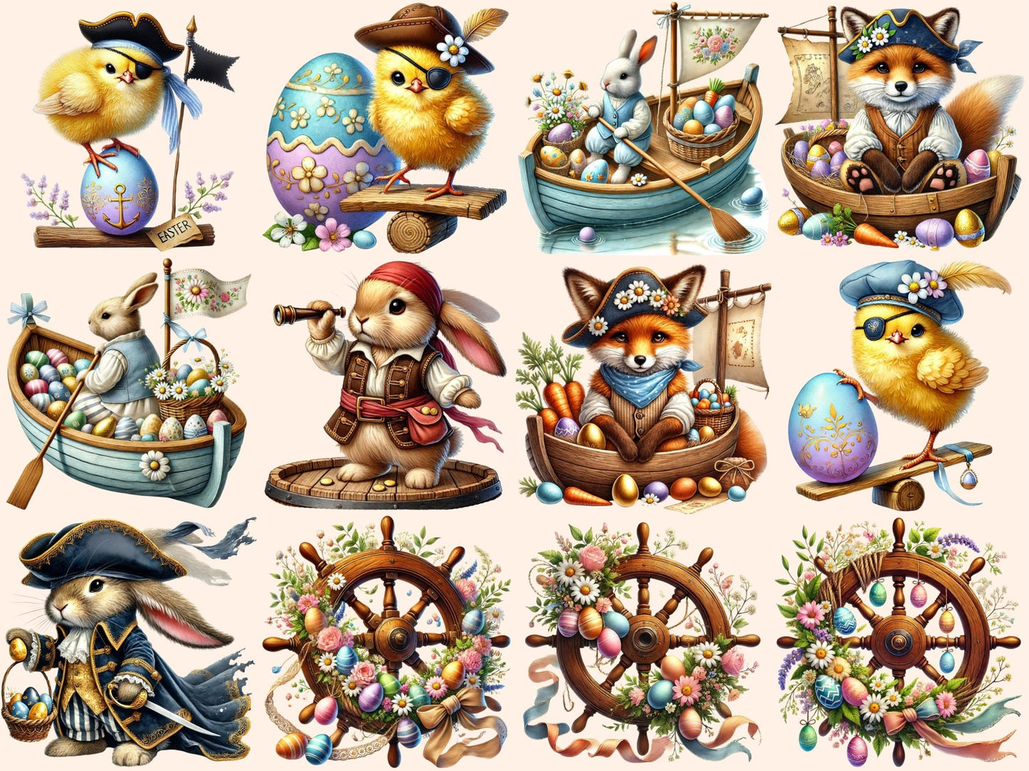 Easter Pirates Clipart - High - Quality Instant Digital Download for Creative Projects