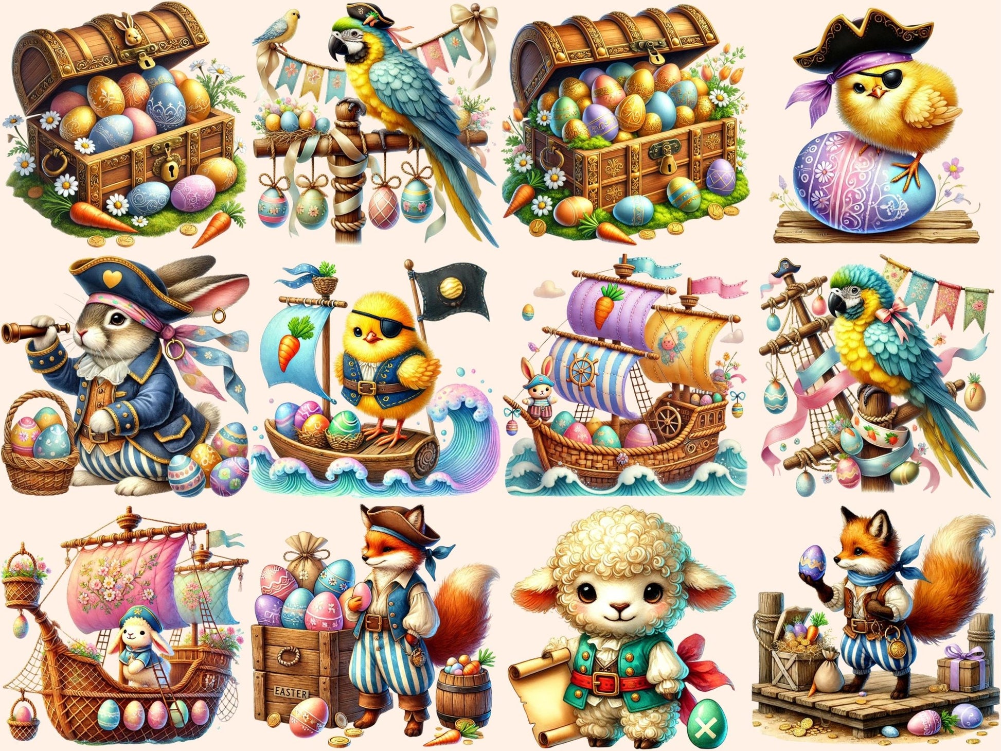 Easter Pirates Clipart - High - Quality Instant Digital Download for Creative Projects