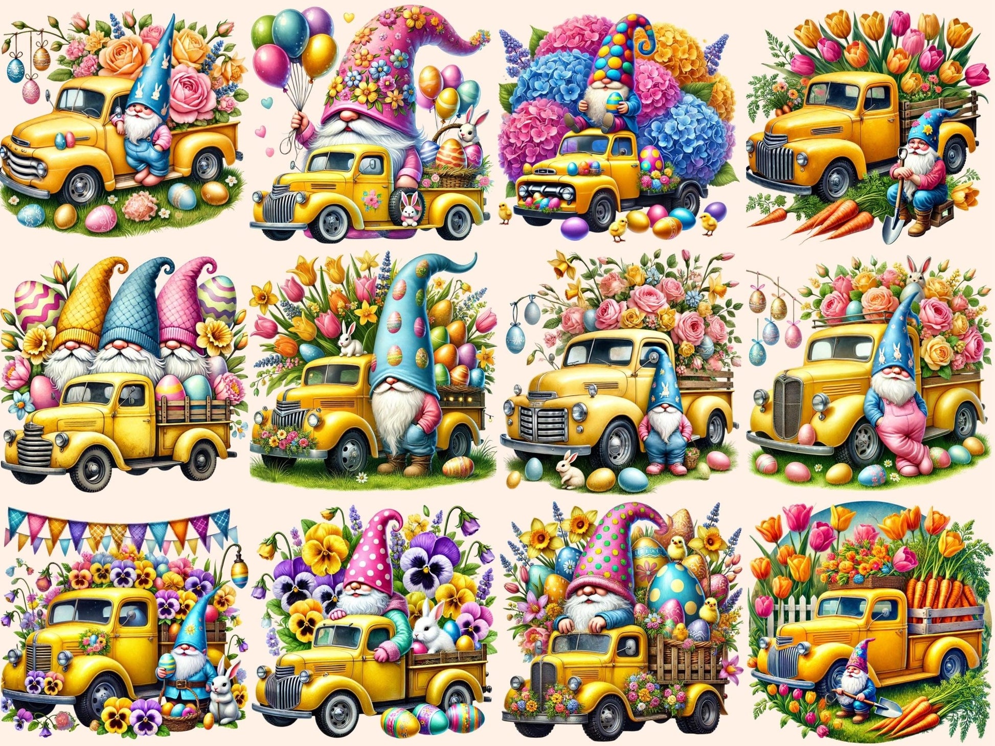 Easter Truck Gnomes Clipart - High - Quality Instant Digital Download for Creative Projects