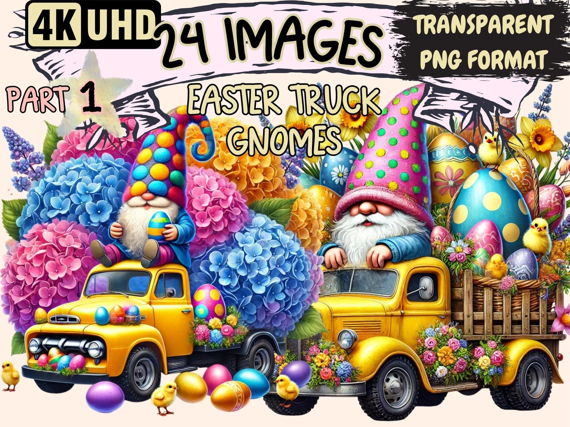 Easter Truck Gnomes Clipart - High - Quality Instant Digital Download for Creative Projects