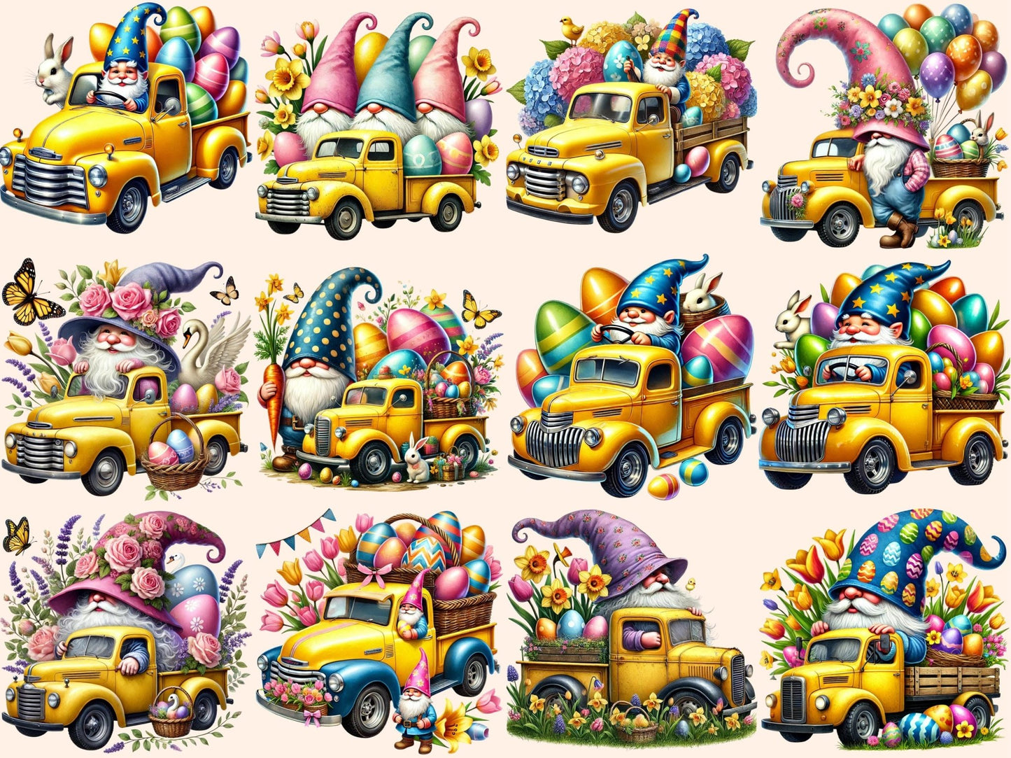 Easter Truck Gnomes Clipart - High - Quality Instant Digital Download for Creative Projects