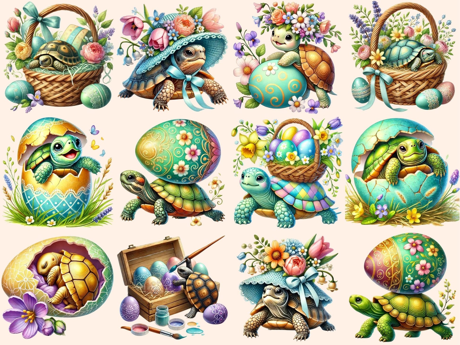 Easter Turtles Clipart - High - Quality Instant Digital Download for Creative Projects