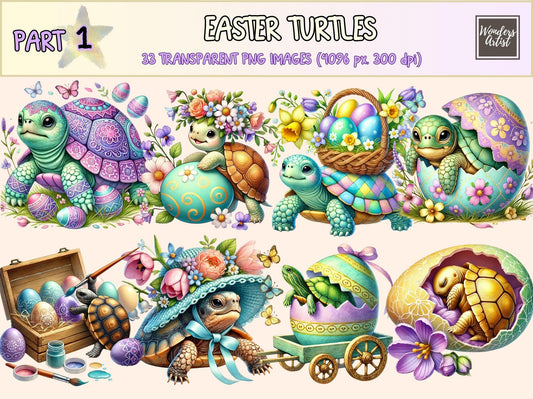 Easter Turtles Clipart - High - Quality Instant Digital Download for Creative Projects