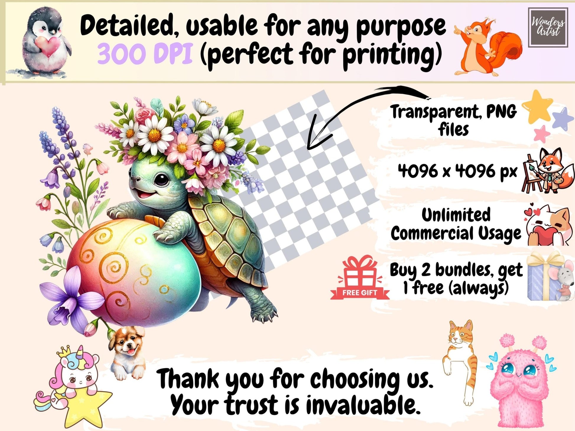 Easter Turtles Clipart - High - Quality Instant Digital Download for Creative Projects