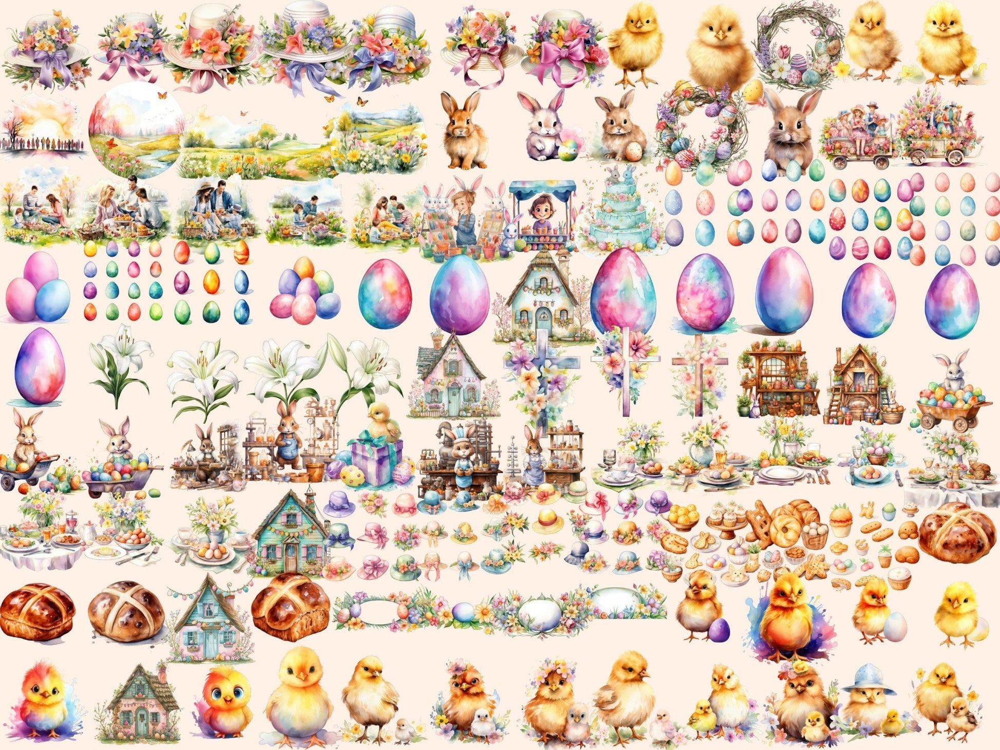 Easter Watercolor Clipart - High - Quality Instant Digital Download for Creative Projects