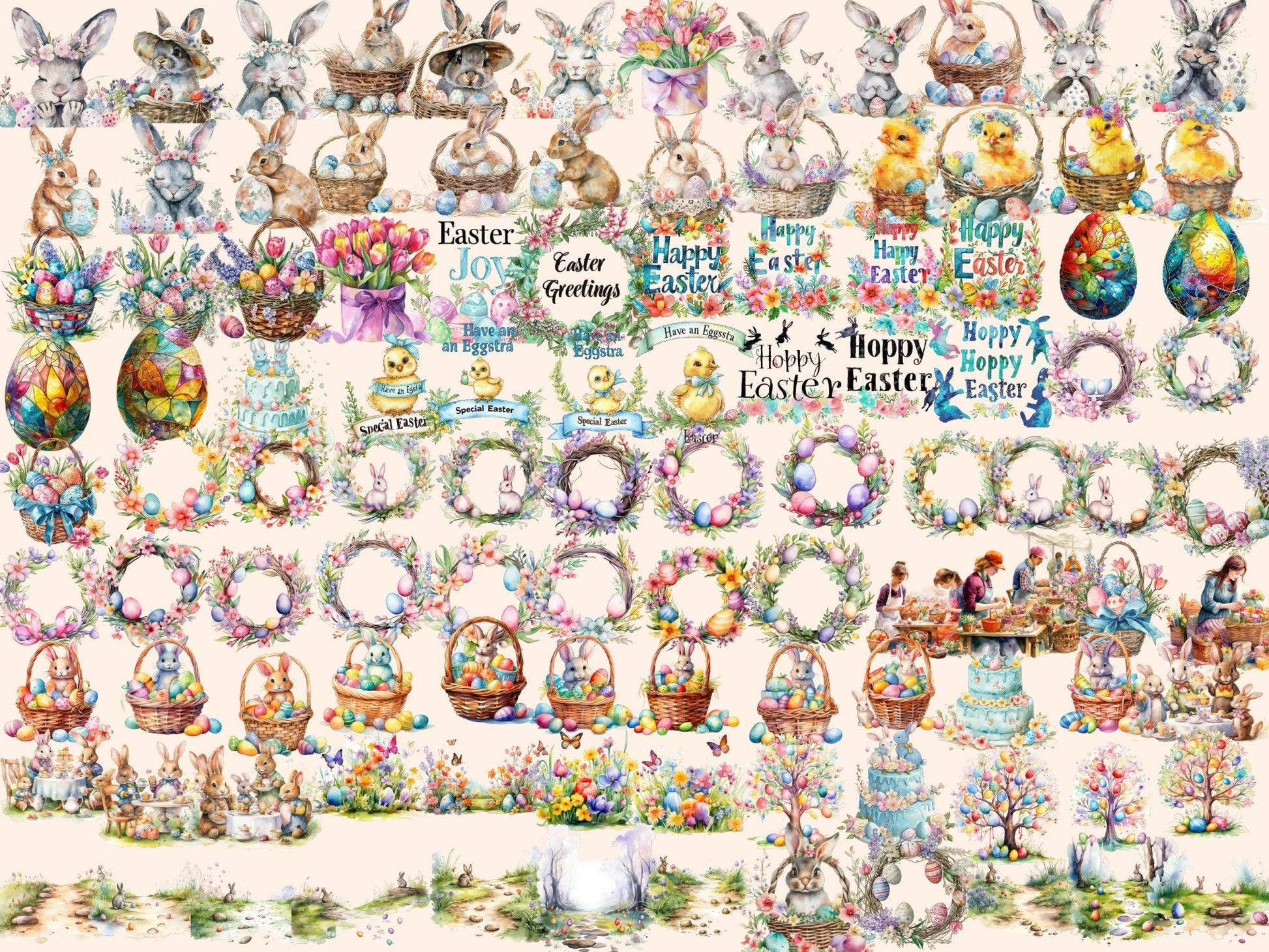 Easter Watercolor Clipart - High - Quality Instant Digital Download for Creative Projects