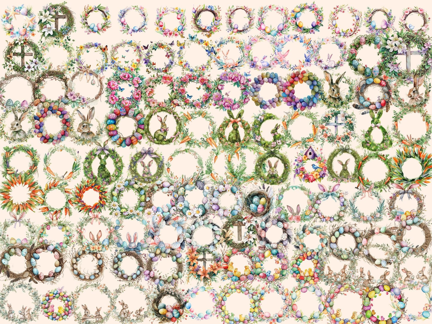 Easter Wreaths Watercolor Clipart - High - Quality Instant Digital Download for Creative Projects