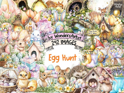Egg Hunt Watercolor Clipart bunny clipart - Wonders Artist
