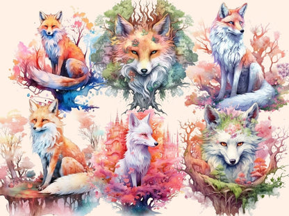 Elderwood Foxes Watercolor Clipart fairytale clipart - Wonders Artist