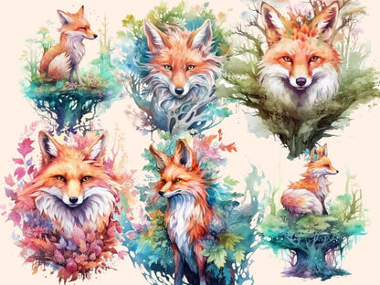 Elderwood Foxes Watercolor Clipart fairytale clipart - Wonders Artist
