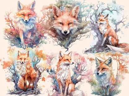 Elderwood Foxes Watercolor Clipart fairytale clipart - Wonders Artist