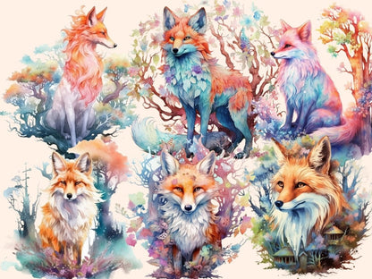 Elderwood Foxes Watercolor Clipart fairytale clipart - Wonders Artist