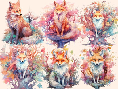 Elderwood Foxes Watercolor Clipart fairytale clipart - Wonders Artist