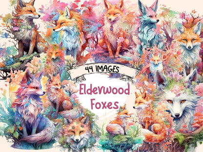 Elderwood Foxes Watercolor Clipart fairytale clipart - Wonders Artist