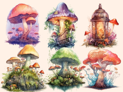 Elderwood Mushrooms Watercolor Clipart fairy mushrooms - Wonders Artist