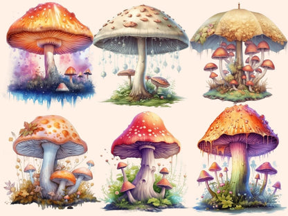 Elderwood Mushrooms Watercolor Clipart fairy mushrooms - Wonders Artist