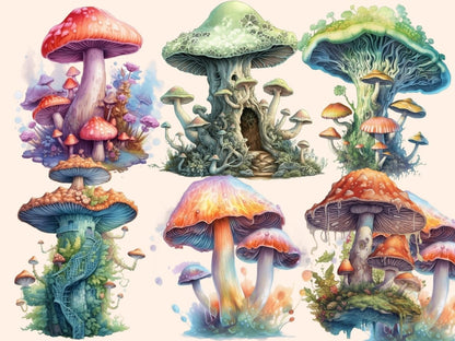 Elderwood Mushrooms Watercolor Clipart fairy mushrooms - Wonders Artist