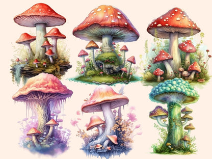 Elderwood Mushrooms Watercolor Clipart fairy mushrooms - Wonders Artist