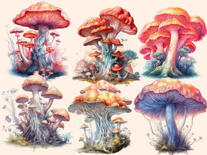 Elderwood Mushrooms Watercolor Clipart fairy mushrooms - Wonders Artist