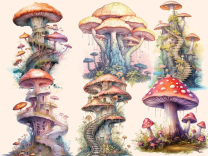 Elderwood Mushrooms Watercolor Clipart fairy mushrooms - Wonders Artist