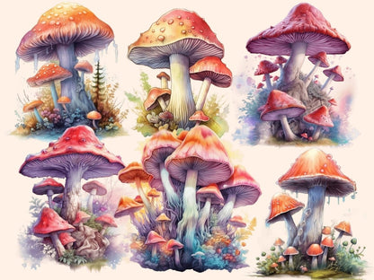 Elderwood Mushrooms Watercolor Clipart fairy mushrooms - Wonders Artist