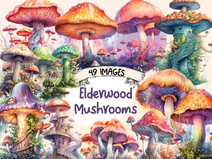 Elderwood Mushrooms Watercolor Clipart fairy mushrooms - Wonders Artist