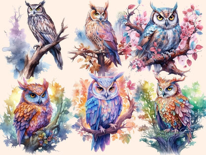 Elderwood Owls Watercolor Clipart fairy owl - Wonders Artist
