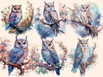 Elderwood Owls Watercolor Clipart fairy owl - Wonders Artist