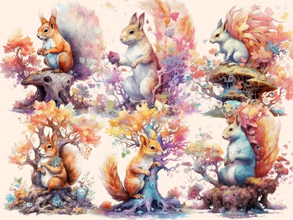 Elderwood Squirrels Watercolor Clipart fairy forest - Wonders Artist